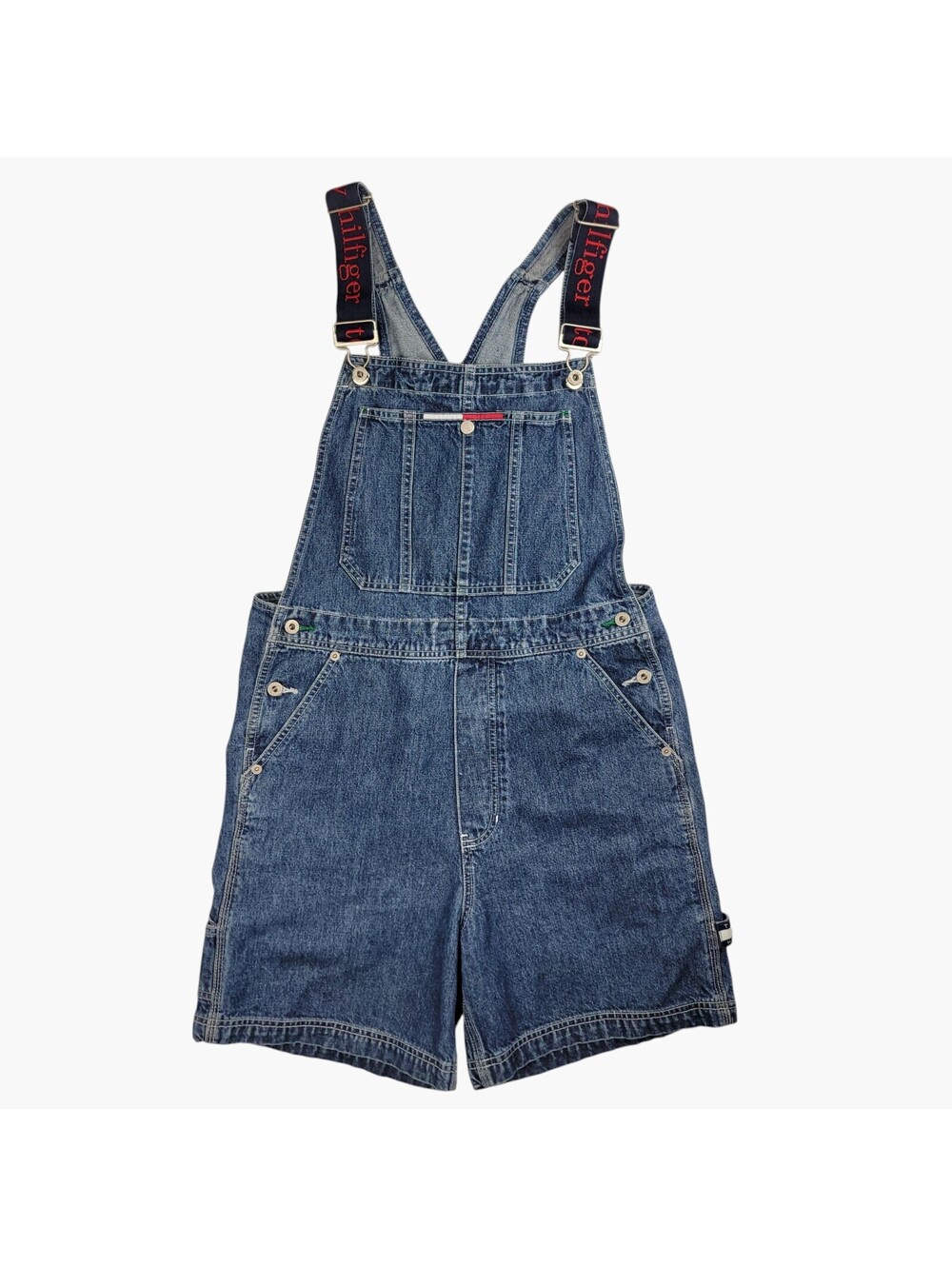 Tommy Hilfiger Women's Small 90s Retro Denim Short Overalls Logo Streetwear
